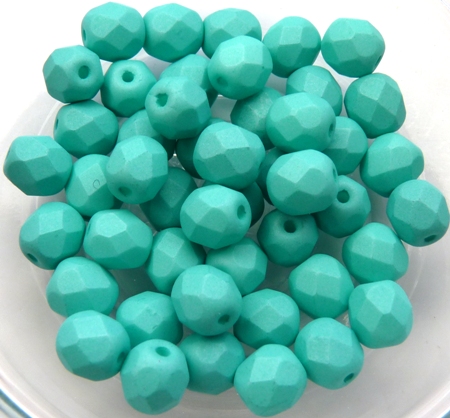 FP1-06-29569AL Saturated Mint (Teal) Czech Glass Facet Firepolish 6 mm