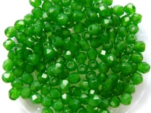 0100414 Milky Dark Peridot Green Facet, 3 mm. 75 Pc.-0