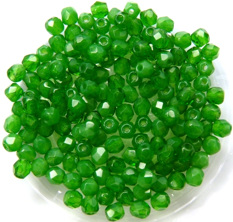 0100414 Milky Dark Peridot Green Facet, 3 mm. 75 Pc.-0