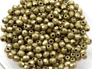 0100437 Matte Metallic Goldish Green Facet, 3 mm. 65 Pc.-0