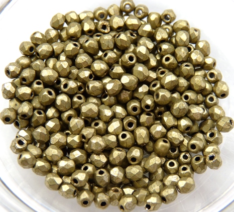 0100437 Matte Metallic Goldish Green Facet, 3 mm. 65 Pc.-0