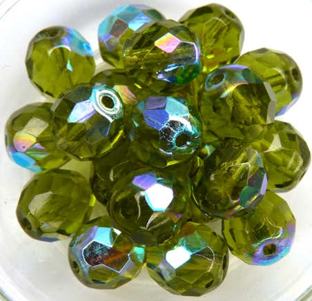 0100451 Olivine AB Facet 10 mm. 10 Pc.-0 0100451 Olivine AB Facet 10 mm. 10 Pc.-0