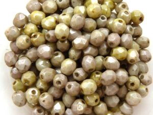 0100458 Opaque White Green/Grey Marble Facet 4 mm. 40 Pc.-0