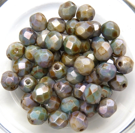 0100459 Luster Marble Green, Facet 6 mm. 20 Pc.-0