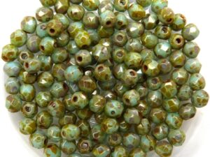 0100475 Green Turquoise Picasso Facet 3 mm. 60 Pc.-0