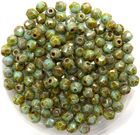 0100475 Green Turquoise Picasso Facet 3 mm. 60 Pc.-0