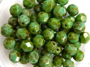 FP1-06-53130T Green Turquoise Picasso Czech Glass Facet Firepolish 6 mm