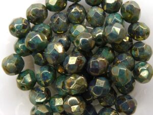 FP1-06-63130LG Turquoise Bronze Picasso Czech Glass Facet Firepolish 6 mm