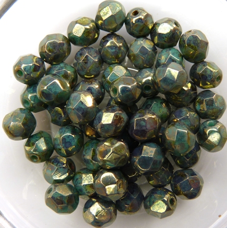 0100478 Turquoise Bronze Picasso Facet 6 mm. 20 Pc.-0