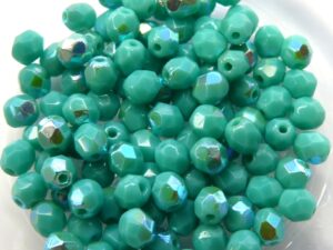 0100480 Opaque Green Turquoise met AB, Facet 4 mm. 40 Pc.-0