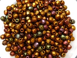 FP1-03-01640JTK Silky Purple Metallic Gold Mix Czech Glass Facet Firepolish 3mm