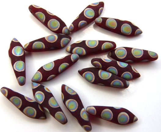 0050079 Matt Dark Siam Ruby Vitrail Peacock Dagger Bead 12 Pc.-6914