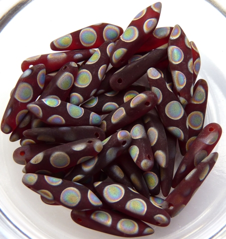0050079 Matt Dark Siam Ruby Vitrail Peacock Dagger Bead 12 Pc.-0 0050079 Matt Dark Siam Ruby Vitrail Peacock Dagger Bead 12 Pc.-0