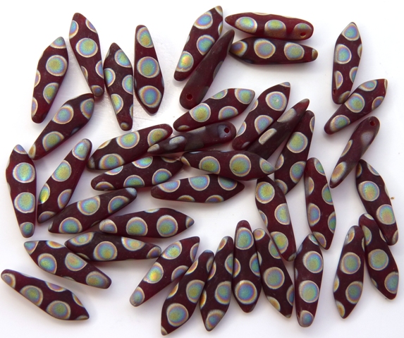 0050079 Matt Dark Siam Ruby Vitrail Peacock Dagger Bead 12 Pc.-6915