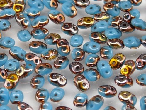 SD-63030-27101 Superduo Opaque Blue Turquoise Capri Gold 10 gram-0 SD-63030-27101 Superduo Opaque Blue Turquoise Capri Gold 10 gram-0