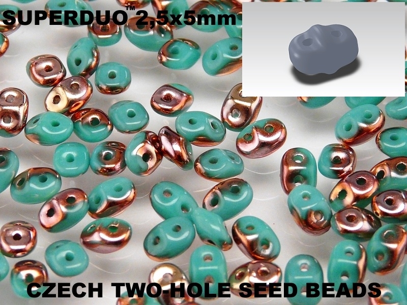 SD-63130-27101 Superduo Opaque Green Turquoise Capri Gold 10 gram-0 SD-63130-27101 Superduo Opaque Green Turquoise Capri Gold 10 gram-0