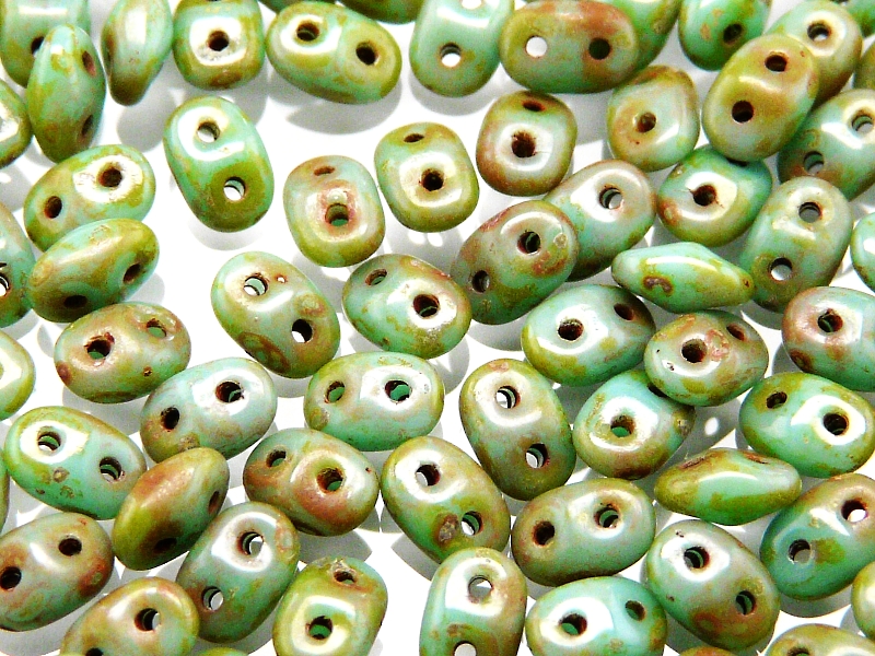 SD-63130-86805 Superduo Opaque Green Turquoise Picasso 10 gram-0 SD-63130-86805 Superduo Opaque Green Turquoise Picasso 10 gram-0