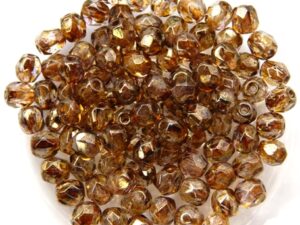 FP1-04-00030LG Transparent Goldish Smoke Topaz Luster Czech Glass Facet Firepolish 4mm