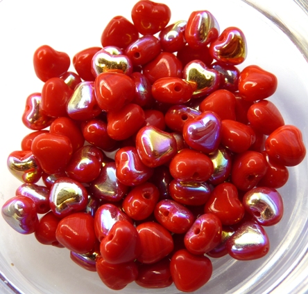 0050028 Opaque Red AB Heart 60 Pc.-7201