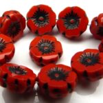0050065 Opaque Red Black Wax coated Table Cut Flower 6Pc.-0