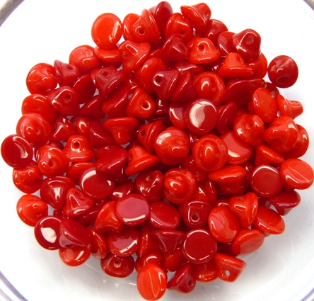 0050061 Opaque Red small Button Glass Beads 100 Pc.-7204