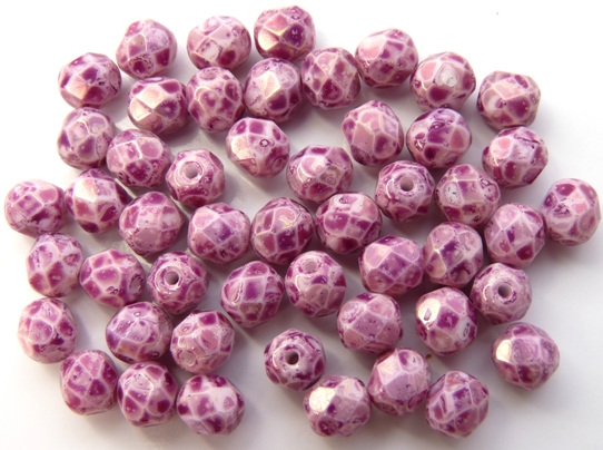 0070374 Chalk white met Lila/Pink Marmer facet 6 mm. 25 Pc.-0 0070374 Chalk white met Lila/Pink Marmer facet 6 mm. 25 Pc.-0