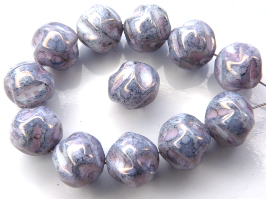 0080234 Carved Round, White Alabaster Terracotta Purple/Copper 12 Pc.-0