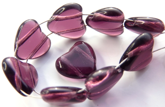 0080307 Dark Amethyst Heart with 2 Holes 18 Pc.-0 0080307 Dark Amethyst Heart with 2 Holes 18 Pc.-0