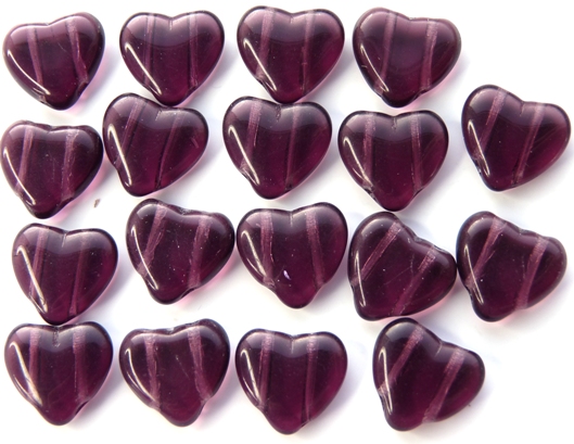 0080307 Dark Amethyst Heart with 2 Holes 18 Pc.-7166