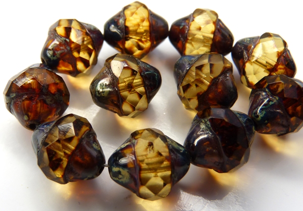 0030198 Light Topaz Picasso Facet Turbine Beads 8 Pc.-0