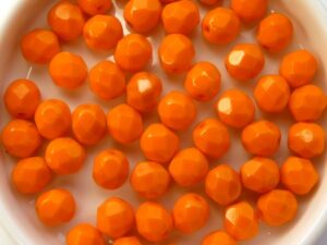 FP1-06-93120 Opaque Mandarin Orange Czech Glass Facet Firepolish 6 mm
