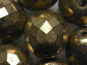 FP1-14-23980-90215 Jet Gold Bronze Czech Glass Facet Firepolish 14 mm 5 stuks
