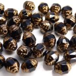0010435 Jet Copper Facet Antique Style Cathedral Beads 12 Pc.-0