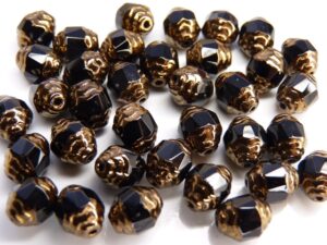 0010435 Jet Copper Facet Antique Style Cathedral Beads 12 Pc.-0