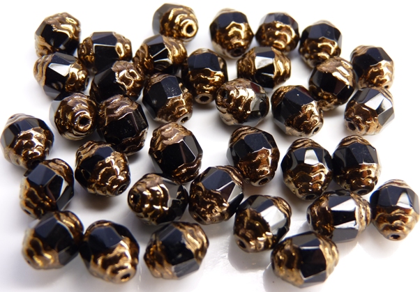 0010435 Jet Copper Facet Antique Style Cathedral Beads 12 Pc.-0