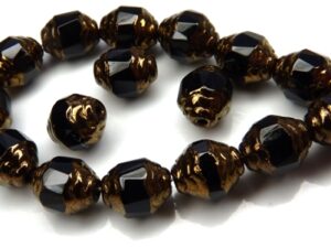 0010435 Jet Copper Facet Antique Style Cathedral Beads 12 Pc.-7759