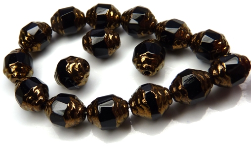 0010435 Jet Copper Facet Antique Style Cathedral Beads 12 Pc.-7759