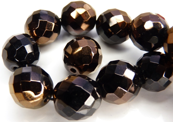0010436 Jet half Bronze facet 14 mm. 3 Pc-0 0010436 Jet half Bronze facet 14 mm. 3 Pc-0