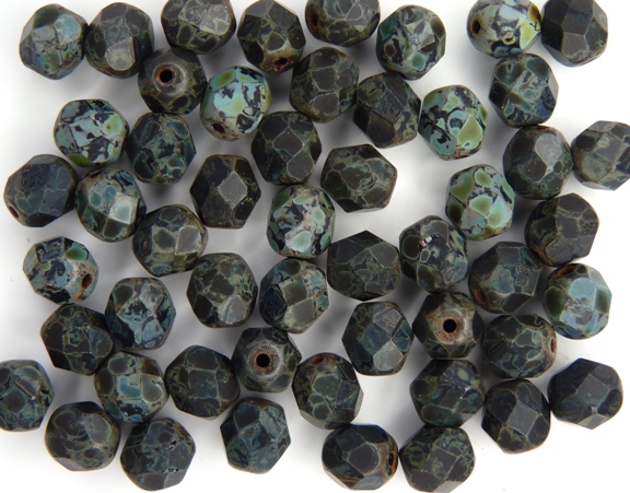 0010467 Matte Jet Picasso facet 6 mm. 25 Pc-7736