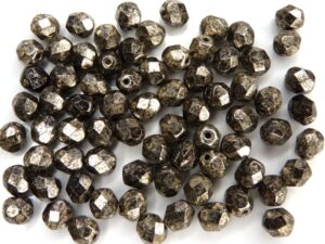 FP1-06-18549CR Metallic Antique Platinum Czech Glass Facet Firepolish 6 mm