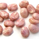 0070001 Chalk White Red Luster Short daggerbeads, ( Tulip Petal) 30 Pc.-0
