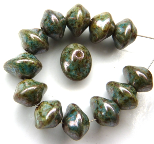 UFO-02010-65431 Alabaster Green/Blue Lazura Ufo Beads 20 Pc.-0