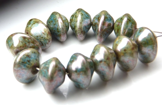 UFO-02010-65431 Alabaster Green/Blue Lazura Ufo Beads 20 Pc.-7932