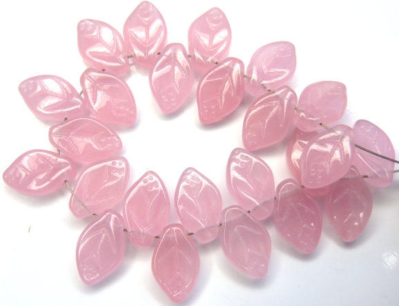 0070031 Milky Pink Leaves ( hole through the top) 34 Pc.-0 0070031 Milky Pink Leaves ( hole through the top) 34 Pc.-0