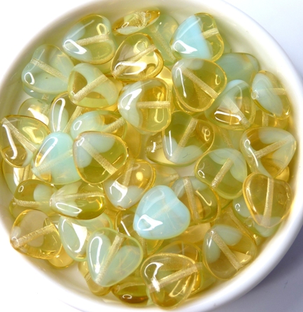 0100001 Light Beige Opal green Turquoise Heart, 22 Pc.-0