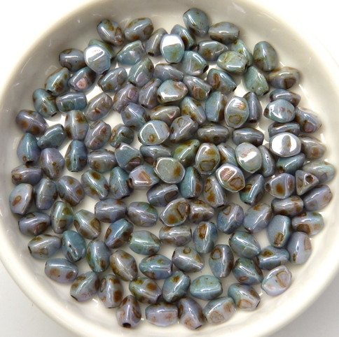 PI-03000-65431 Chalk White Green Blue Lazura Pinch Beads 10 gram-0