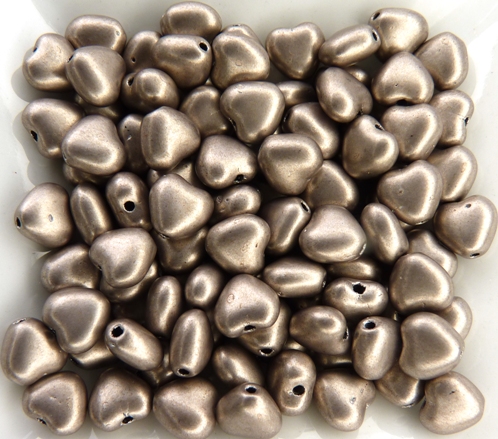 0020079 Silky Coco/Silver Heart Bead. 30 Pc.-8694
