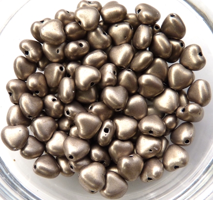 0020079 Silky Coco/Silver Heart Bead. 30 Pc.-8695