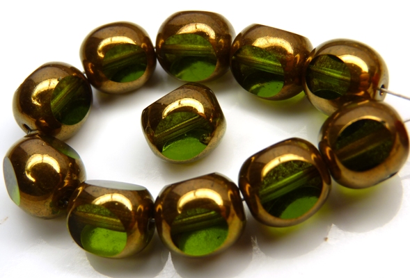 0100413 Olivine met Bronze 3 Cut 10 mm. 6 Pc.-0 0100413 Olivine met Bronze 3 Cut 10 mm. 6 Pc.-0