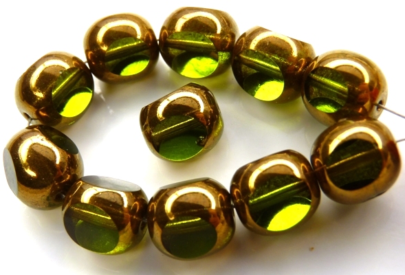 0100413 Olivine met Bronze 3 Cut 10 mm. 6 Pc.-8476